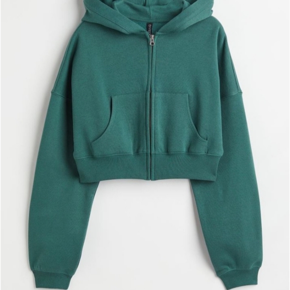sold 🆕️ NWT H&M Hooded Crop Sweatshirt Jacket in 'Green' - Picture 5 of 8